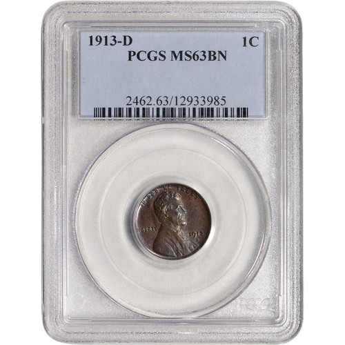 1913 D US Lincoln Wheat Cent 1C - PCGS MS63 BN [LC-19967]