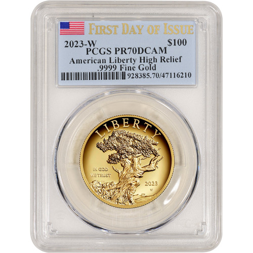 2023 W American Liberty Gold High Relief Proof 1 oz $100 PCGS PR70 First Day Iss [23-W-HR-P-PR70-FDI]