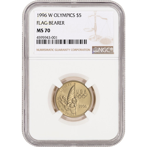 1996-W US Gold $5 Olympic Flag Bearer Commemorative BU - NGC MS70 [MC-G5-96-W-OLY-FB-N-MS70-NSL]