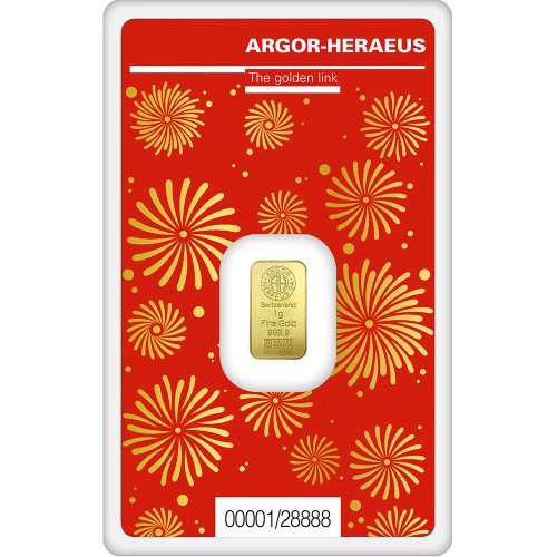 1 gram Gold Bar Argor Heraeus 2024 Lunar Year of the Dragon 999.9 Fine in Assay [GOLD-Bar-1g-AH-Dragon]