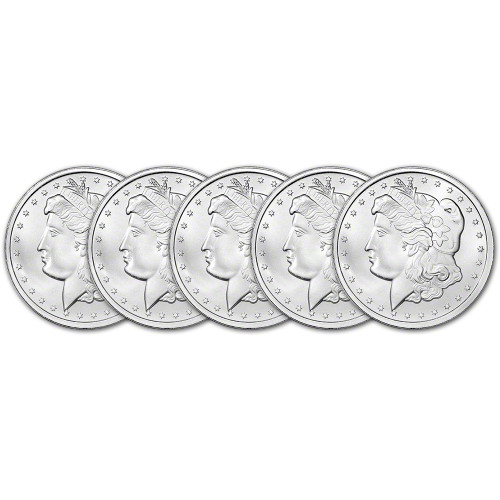 FIVE (5) 1 oz Silver Round CNT Morgan Design .9999 Fine [SILVER-Rnd-1oz-CNT-MOR(5)]