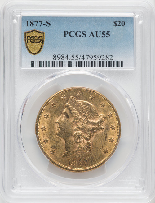 1877-S US Gold $20 Liberty Head Double Eagle - PCGS AU55 [V-HA-518529008]