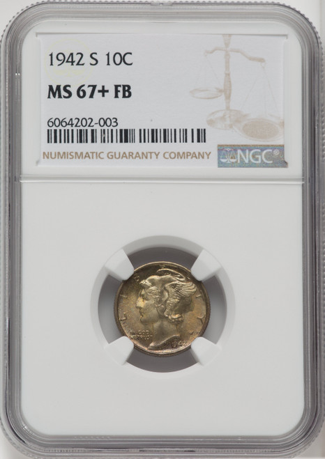 1942 S US Mercury Silver Dime 10C - NGC MS 67+ FB [V-HA-764781007]