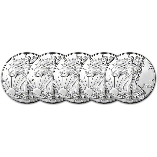 Random Date American Silver Eagle (1 oz) $1 - BU - Five 5 Coins [X-ASE-BU(5)]