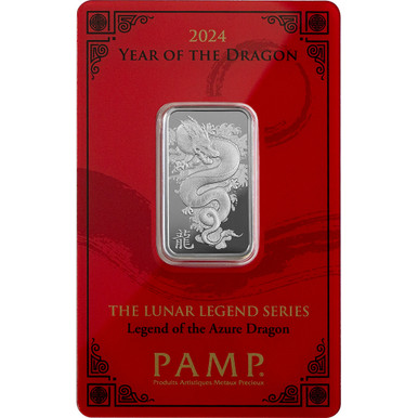 10 gram Silver Bar - PAMP Suisse - Lunar Legends Azure Dragon .999