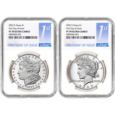 2023 S US 2 Coin Morgan and Peace Silver Dollar Proof Set NGC PF70