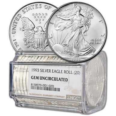 Roll of 20 - 1993 American Silver Eagle - NGC Gem Uncirculated [93