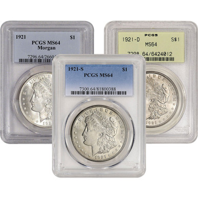 1921 US Morgan Silver Dollar $1 - PCGS MS64 - Random Label [21-MORGAN-P-MS64-XLABEL]