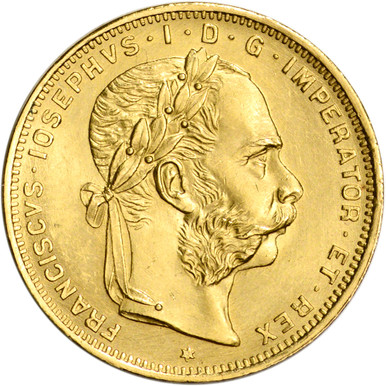 1892 Austria Gold 8 Florin/20 Francs .1867 oz - Franz Joseph I
