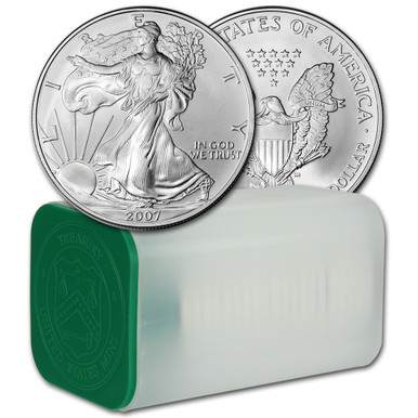 1OZ.イーグル銀貨 2007年　青 2007 American Silver Eagle 1 oz $1 - 1 Roll - Twenty 20 BU Coins