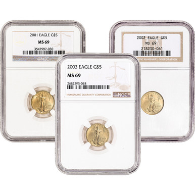 American Gold Eagle 1/10 oz $5 - NGC MS69 Random Date and Label [X
