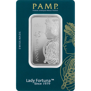 1 oz Silver Bar PAMP Suisse Fortuna 45th Anniversary - .999 Fine