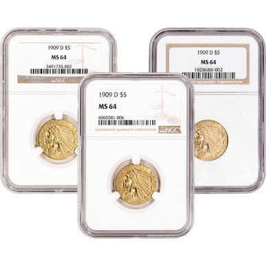 US Gold $5 Indian Head Half Eagle - NGC MS64 - Random Date and 