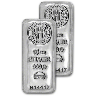 TWO (2) 10 oz. Nadir Metal Rafineri Refinery Silver Bar - 999.9