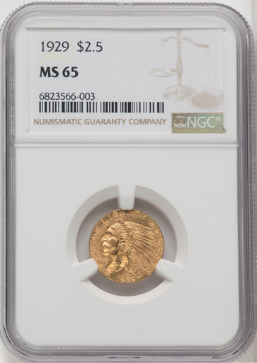 1929年 米国 インディアンヘッド ＄2.5クオーター金貨 NGC MS61 1929 US Gold $2.50 Indian Head Quarter Eagle - NGC MS 65 [V-HA