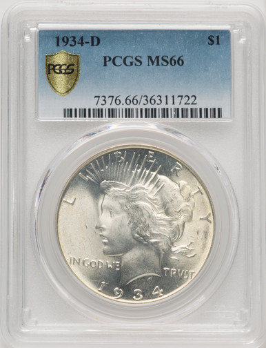1934-D US Peace Silver Dollar $1 - PCGS MS66 [V-HA-769662036