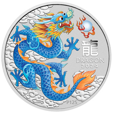 2024 P Australia Silver Colorized Blue Lunar Year of the