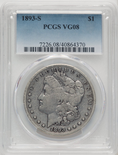 1893-S US Morgan Silver Dollar $1 - PCGS VG08 [V-HA-771337039