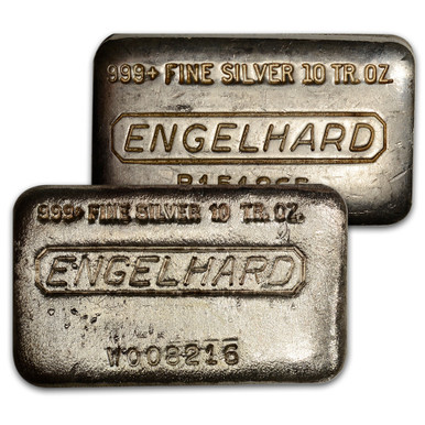 10 oz Silver Poured Pressed Bar - Engelhard .999 Fine - Random