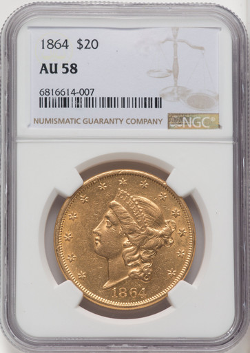 1864 US Gold $20 Liberty Head Double Eagle - NGC AU 58 [V-HA