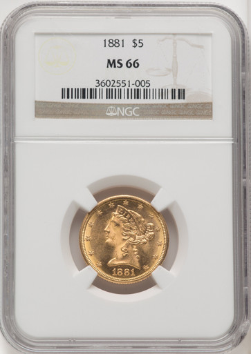 エミコページ　1819、1865 1881 US Gold $5 Liberty Head Half Eagle - NGC MS 66 [V-HA