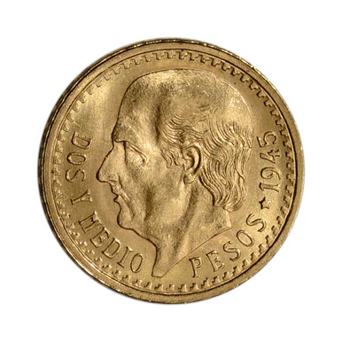 1945 Mexico Gold 2 1/2 Pesos .0603 oz - BU Restrike [45-MX-G2.5PESO-BU]