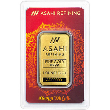 1 oz Gold Bar Asahi Refining Diwali .9999 in Sealed Assay [GOLD