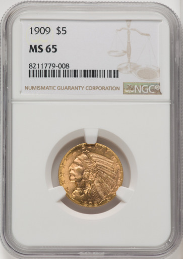 1909 US Gold $5 Indian Head Half Eagle - NGC MS 65 [V-HA-771368051