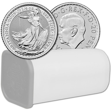 2025 Great Britain Silver Britannia 1/4 oz 50 Pence BU 1 Roll 19