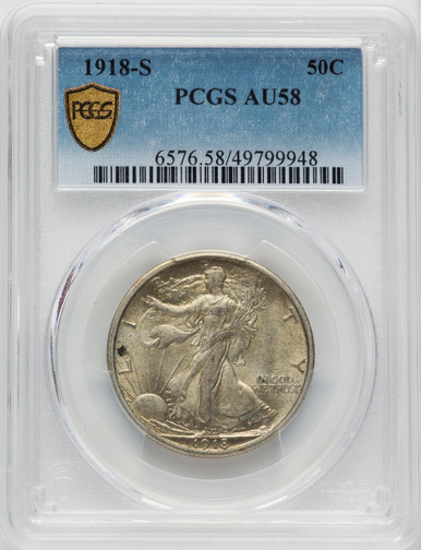 1918-S US Walking Liberty Silver Half Dollar 50C - PCGS AU58