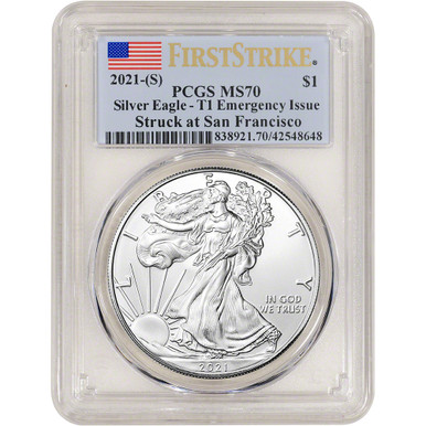 2021 (S) American Silver Eagle PCGS MS70 First Strike Flag