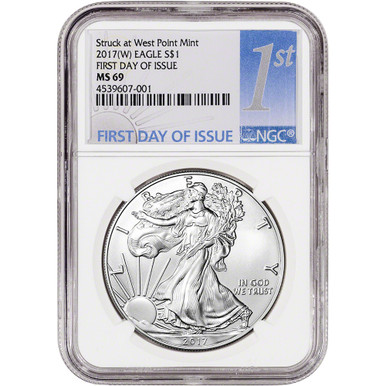 二人で一人　白　PSA9 2017 (W) American Silver Eagle - NGC MS69 First Day of Issue 1st