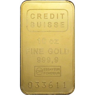 10 oz. Gold Bar - Credit Suisse - 999.9 Fine - Sealed with Assay