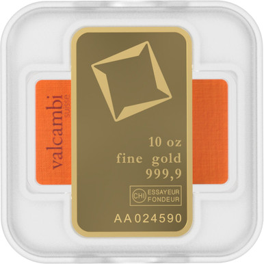 10 oz. Gold Bar - Valcambi Suisse - 999.9 Fine Sealed with Assay