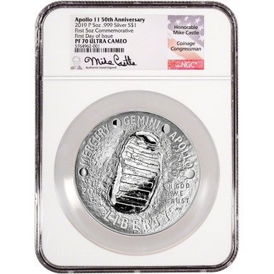 2019 P Apollo 11 Commemorative 5 oz Proof Silver $1 NGC PF70 First