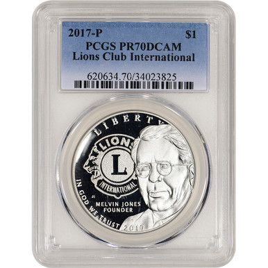2017-P US Lions Club Commemorative Proof Silver Dollar - PCGS PR70
