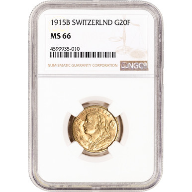 1915 B Switzerland Gold 20 Francs - NGC MS66 [WG-02540] - Liberty Coin