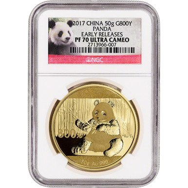 2017 China Gold Panda Proof (50 g) 800 Yuan - NGC PF70 UCAM Early