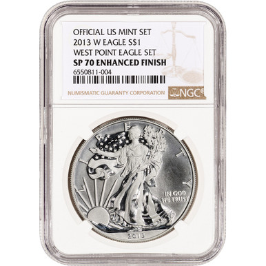 2013 W American Silver Eagle Enhanced Mint State NGC SP70 [13-W