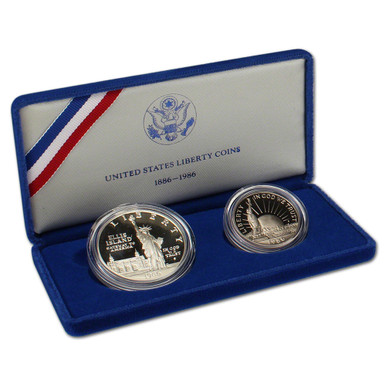 1986 US Statue of Liberty 2 Coin Commemorative Proof Set in OGP