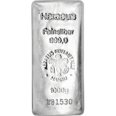 Kilo 32.15 oz Silver Bar - Heraeus - Cast Poured .999 Fine [SILVER