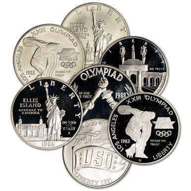 FIVE (5) US Silver $1 Commemorative Coins in Capules .7734 oz