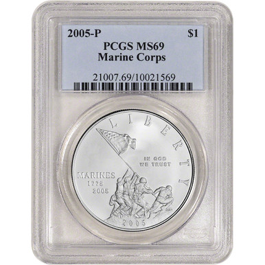 2005 P US Marine Corps Commemorative BU Silver Dollar - PCGS MS69