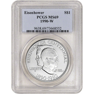 1990 W US Eisenhower Commemorative BU Silver Dollar - PCGS MS69