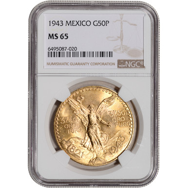 1943 Mexico Gold 50 Pesos - NGC MS65 KM-482 [WG-02984