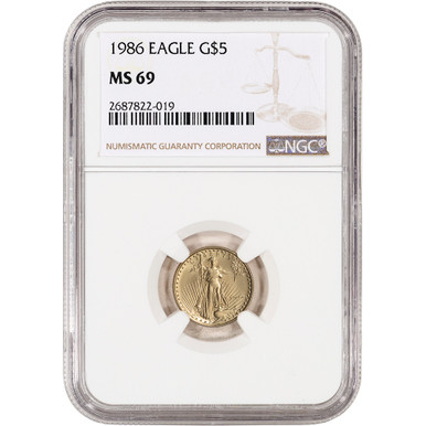 1986 American Gold Eagle 1/10 oz $5 - NGC MS69 [86-AGE-5-N-MS69-NSL]