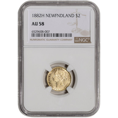 1882 H Canada Newfoundland Gold 2 Dollars $2 - NGC AU58 [WG-03051