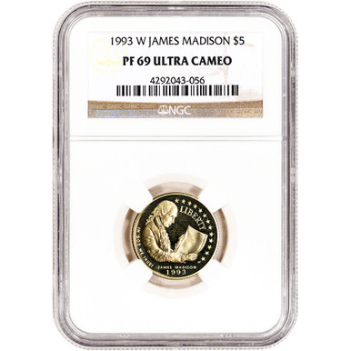 1993 W US Gold $5 Bill of Rights Commemorative Proof - NGC PF69
