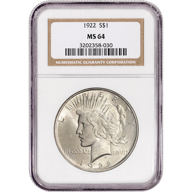 1922 US Peace Silver Dollar $1 - NGC MS64 [PEACE-22-N-MS64