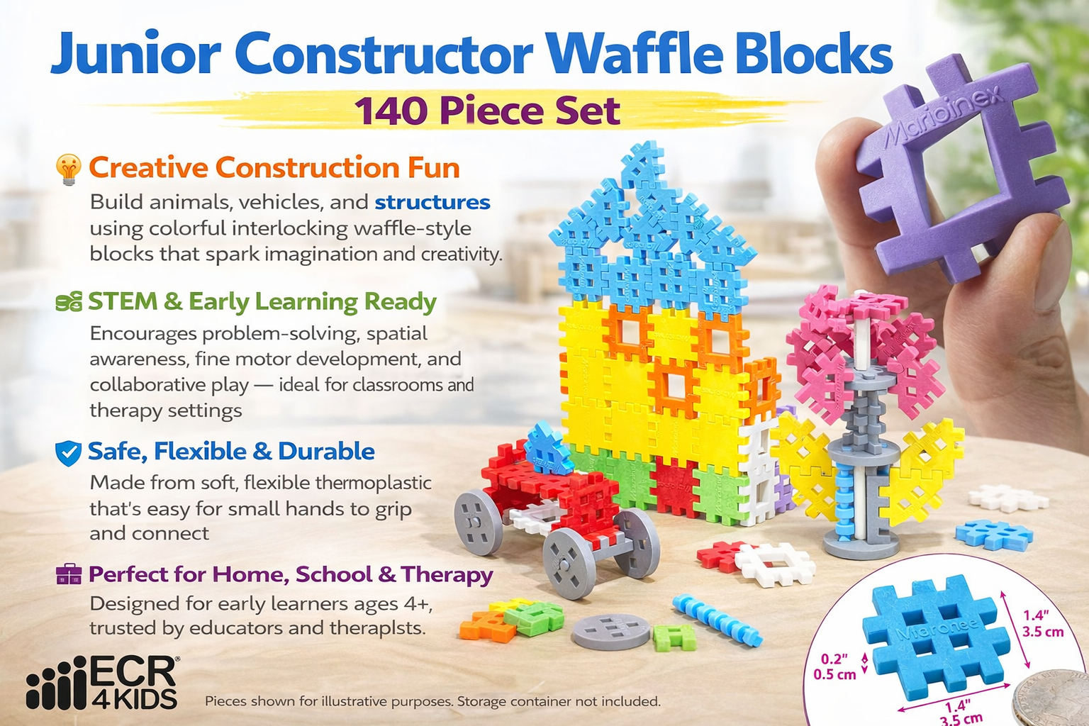 Junior Constructor Waffle Blocks 140 Piece Set